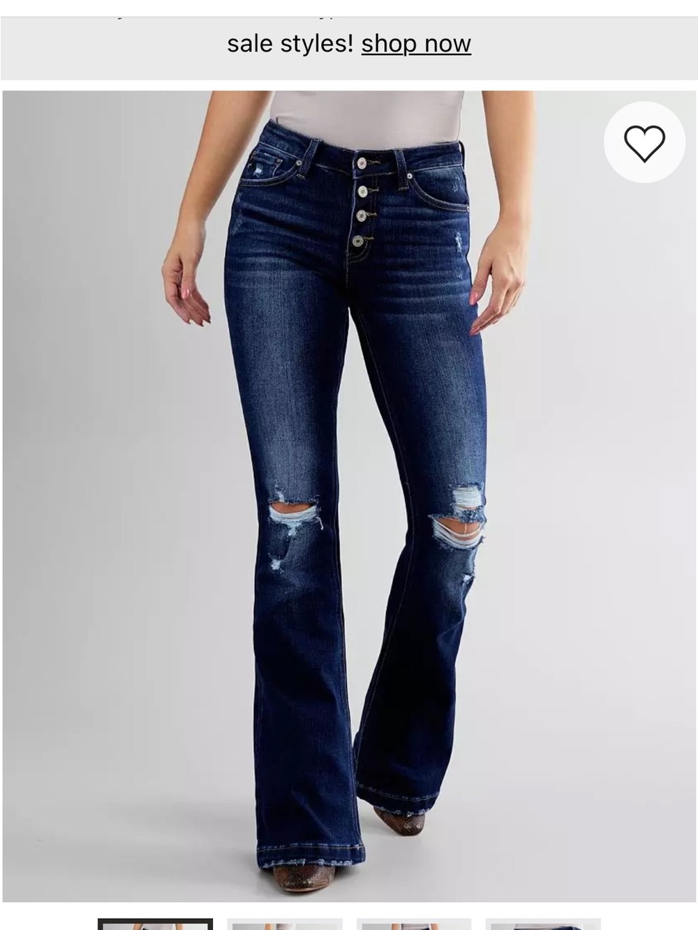 KanCan Petite 7/27P Dark Indigo Distressed Flare Jeans